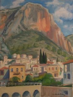 Leonidio, Bridge in the Foreground — Oil painting, Canvas, 46.00×61.00cm — Theodoros Markellos